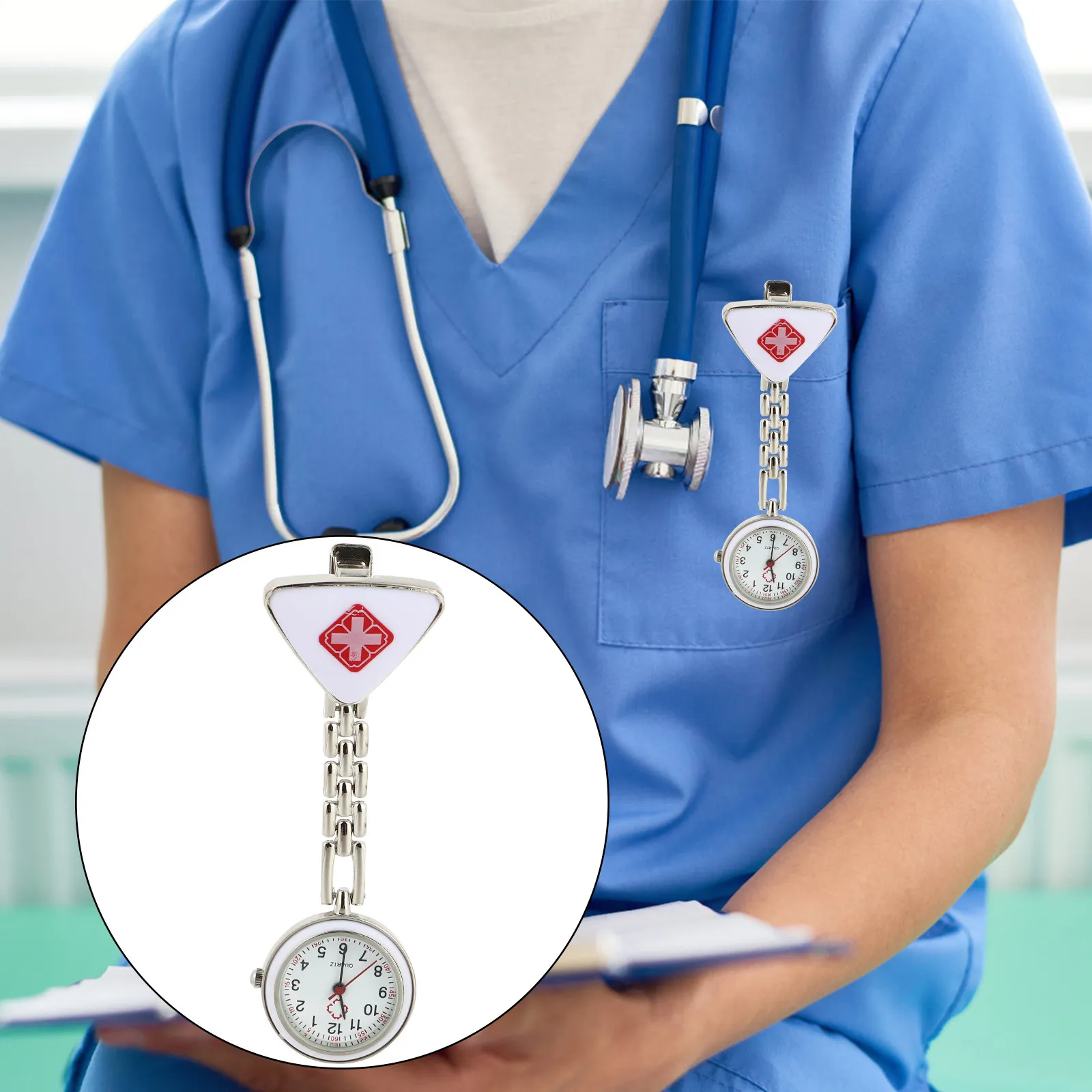Quartz Nurse Pocket Watch with Clip – Waterproof, Lightweight, Creative Fob Watch for Medical Professionals