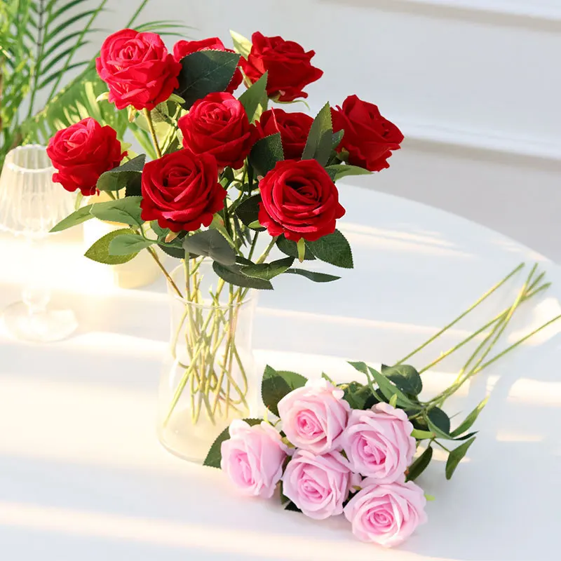 Large Roses Artificial Flowers Rose Flower Branch Artificial Red Roses Realistic Fake Rose For Wedding Home Decor