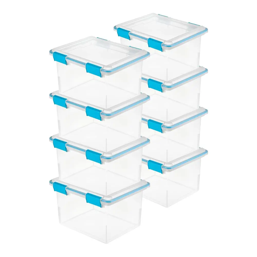 

8Pack Gasket Box, WeatherResistant Storage Bins with Latching Lids, 32 Quart HeavyDuty Organizing Containers for Closet, Bathro