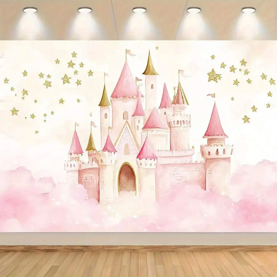 1pc Stunning Watercolor Castle Backdrop Banner, Perfect For Birthday Parties, Easy To Hang - Pastel Pink & Theme, Perfect For We