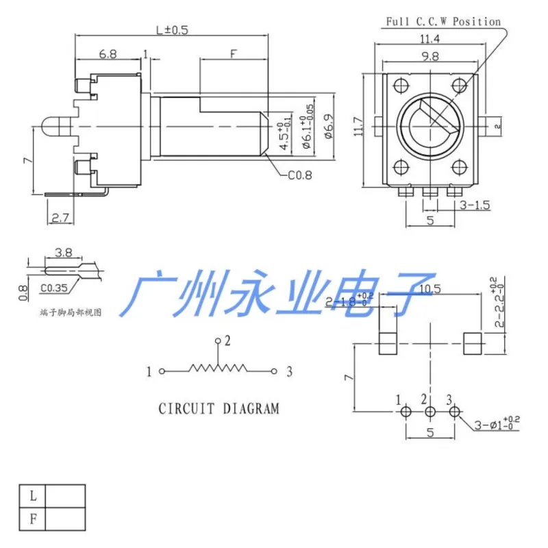 2PCS RV09 Type Single Vertical Potentiometer 3Pins B10K B20K B50K B100K A5K A10K A100K Adjustable Resistance Shaft Length 28MMF