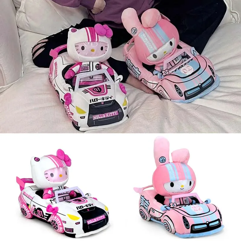 Sanrio Racer Plush Dolls Kawaii Hellokittys My Melody Kuromi Cartoon Anime Collection Plush Toys for Girl Birthday Gifts