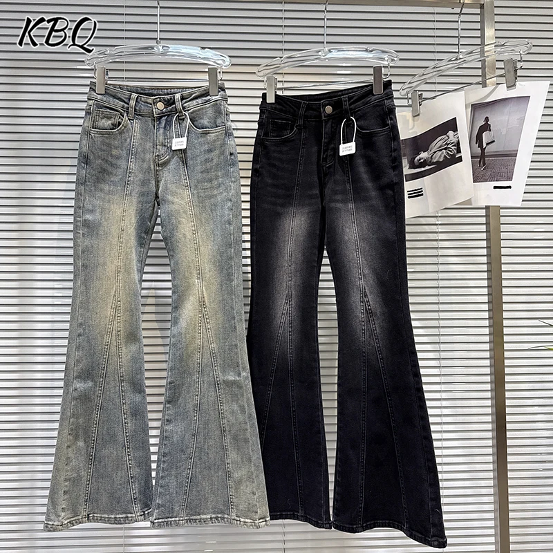 

KBQ минималистичные однотонные винтажные утягивающие брюки-клеш для женщин с высокой талией, темпераментные старые джинсы, женская мода, зимний стиль