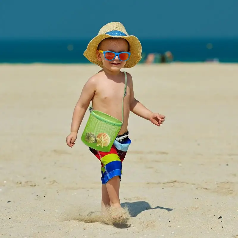 Siatkowe torby plażowe siatkowe torby plażowe z regulowanym paskiem składane zabawki plażowe torby do przechowywania kolorowe siatkowe torby muszelki dla dzieci plaża