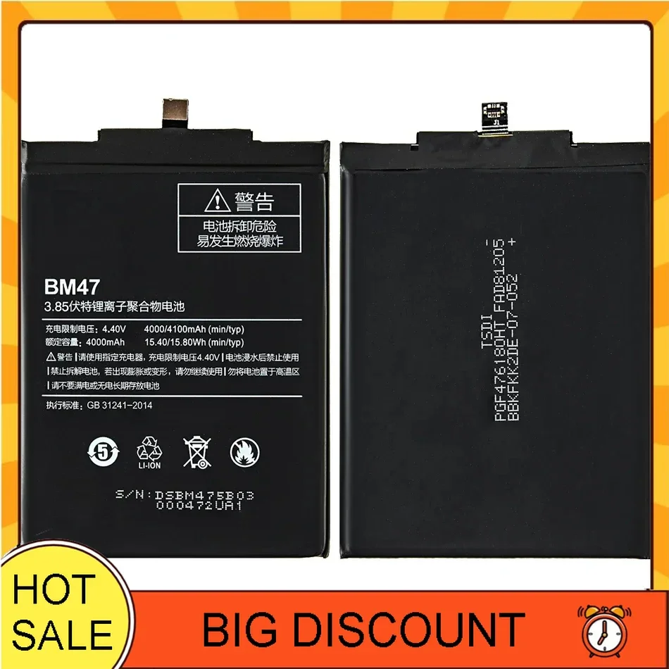 Battery BM47 For Xiaomi Redmi 4X 3 3s 3pro/Redmi 5 plus 5A/Redmi Note 4 4X 5A 3 Pro BM 47 46 BN 41 43 BM46 BN41 BN43 Batery