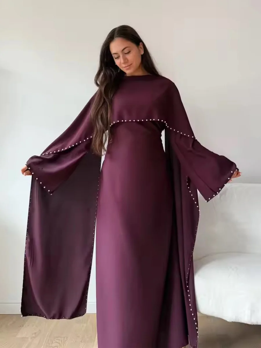 Muslim Women Dubai Abaya Elegant Pearl Beading cloak wraps Long dress Modest Kaftan Robe Femme Islamic Clothing African dresses