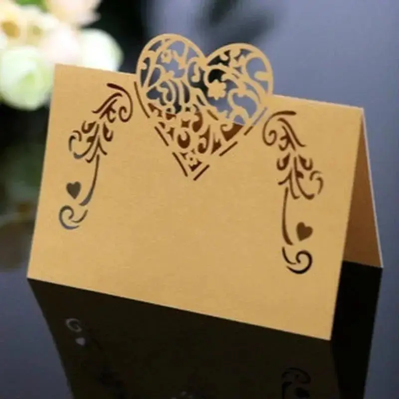 20 stks/zak Roze/Paars Hartvorm Plaatskaarten Bruiloft Naamkaartjes Voor Party Tafeldecoratie Bruiloft Decor Accessoires