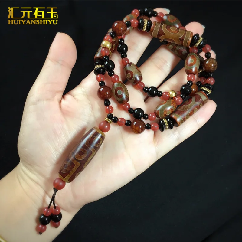 Natural Tibet Agate Nine-Eye Laotianzhu Necklace Creative Style Sweater Chain Wholesale