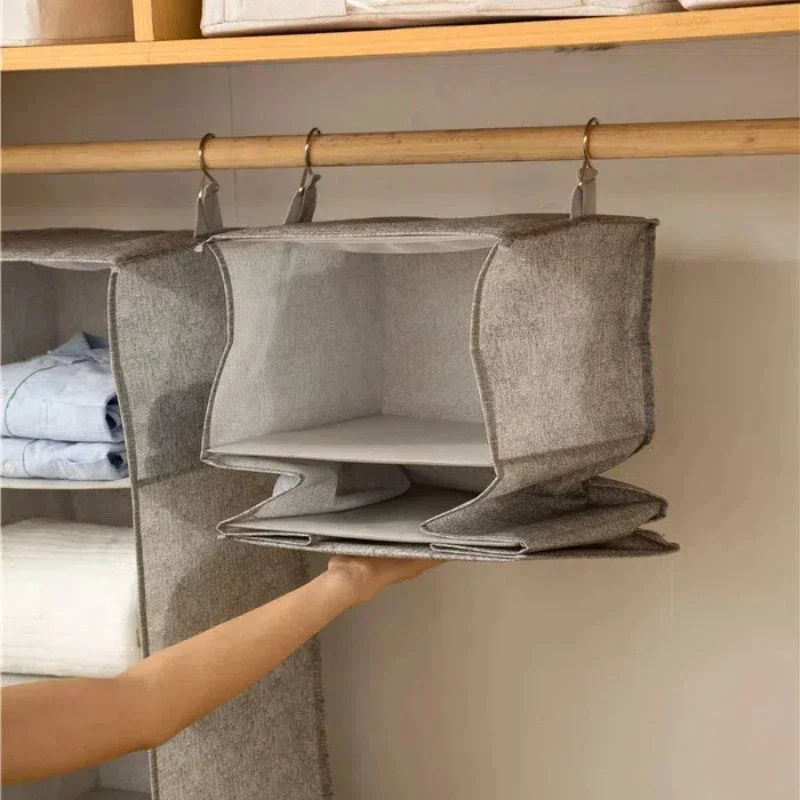 3/4/5 Shelf Hanging Closet Organizer Storage Shelves Foldable with Metal Hooks and Side Pocket for Bedroom Wardrobe Organization