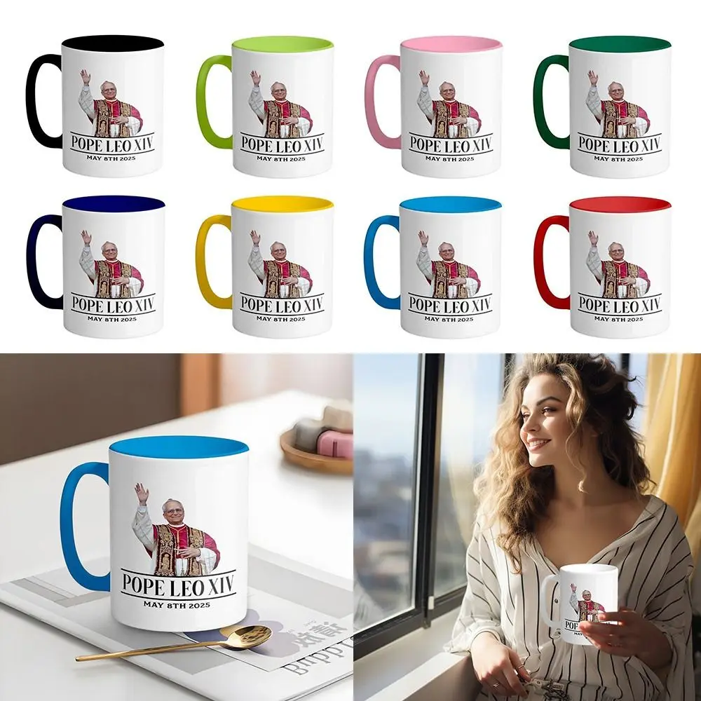 

Creative Ceramic Coffee Mug Pope Leo XIV TeesAndTankYou Tea Cup 350ml Handmade Water Cup for Home Office