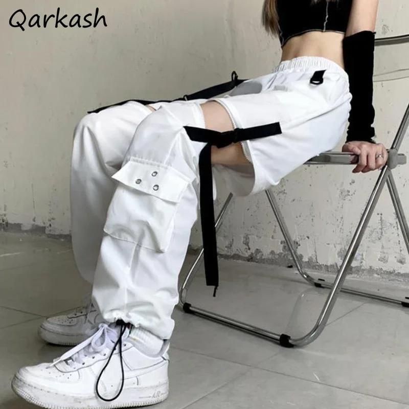 Cargo Pants Women High Waist Cool Personality Loose Streetwear Chic Simple Hip Hop Casual All-match Pockets Teens Korean Style