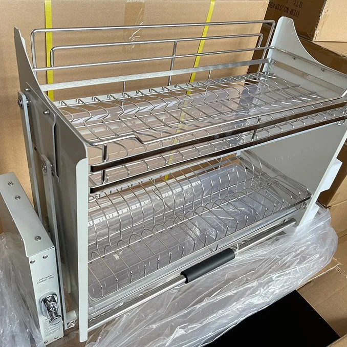 Kitchen top cabinet double-layer basket drop-down rack damping lifting