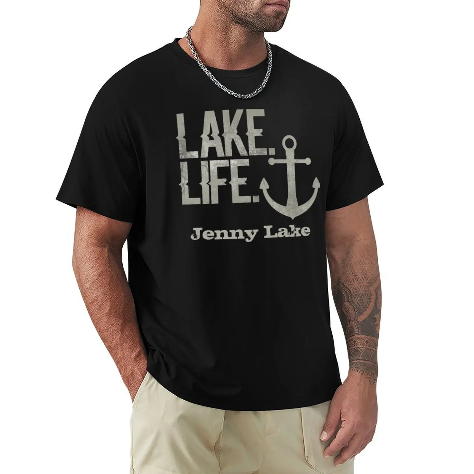 

Jenny Lake Wyoming Lake Life Nautical Themed with Anchor T-Shirt Basic Daily Outfit Short Sleeve Tee