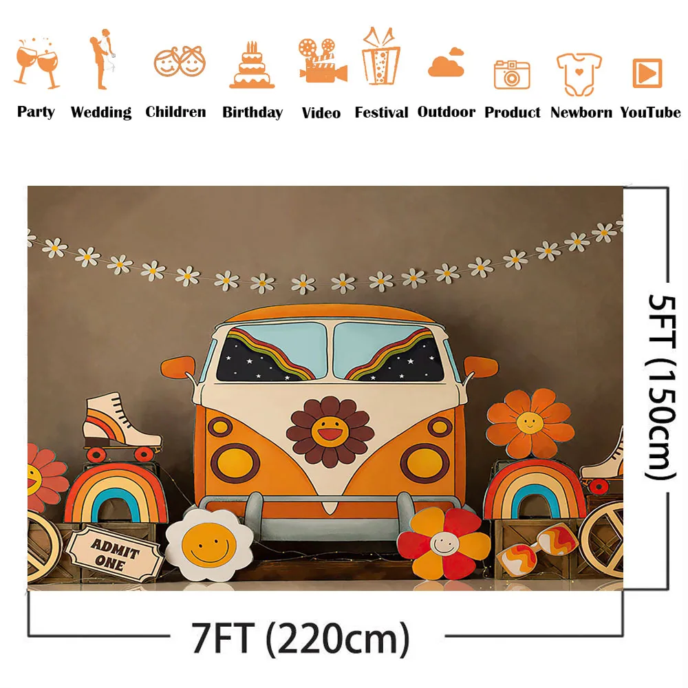 Groovy Babe Cake Smash Backdrop for Photography Sunflowers 1st Birthday Children Baby Portrait Background for Photo Studio