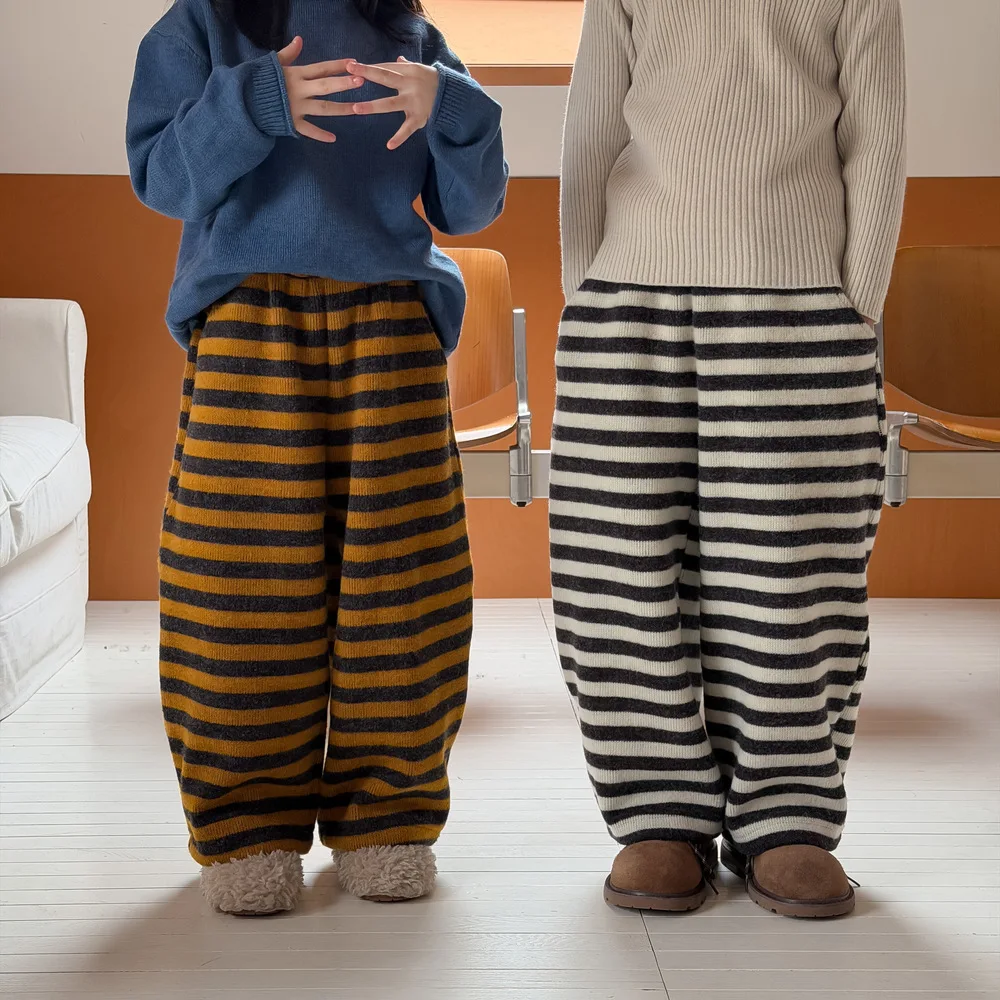 

Korean Winter Children Girls Straight Pant Cotton Fleece Warm Kids Baby Girls Jogger Pant Plush 2-12Y Teens Boys Knitted Trouser