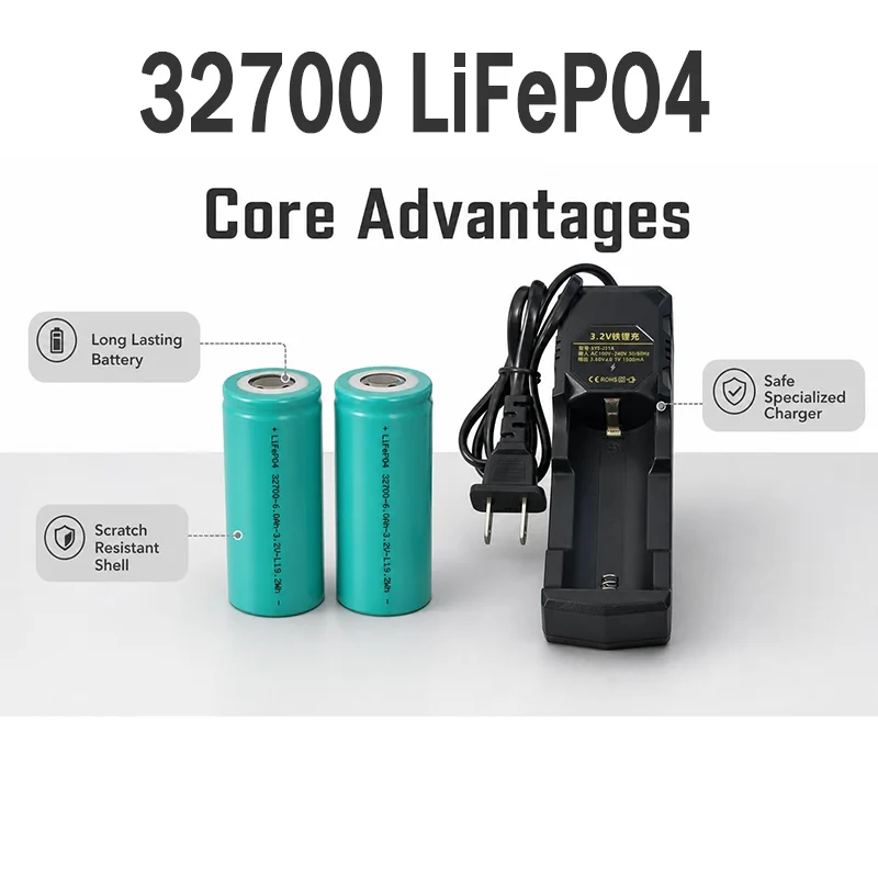 32700 3.2V 6000mAh LiFePO4 Battery Charger - 5C High Power Deep Cycle Rechargeable Cell for Solar Storage, EV, RV, Golf Cart