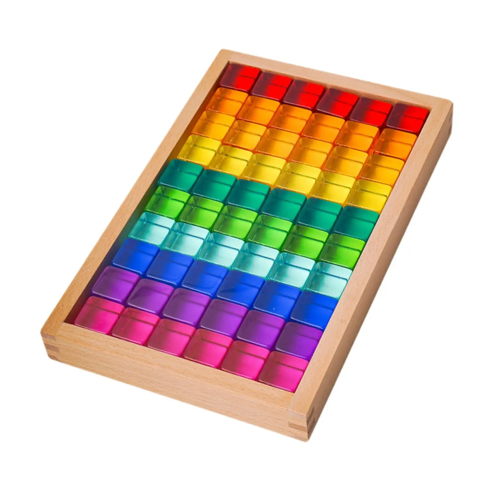 Colección de bloques de construcción coloridos con almacenamiento de madera para niños