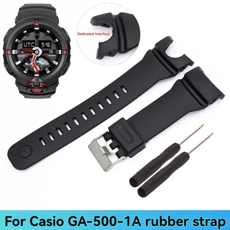 For Casio GA500 GA-500 GA-500-1A Men's Watch Band Black Resin Watch Rubber Strap 30mm Wristband Dedicated Interface Bracelet