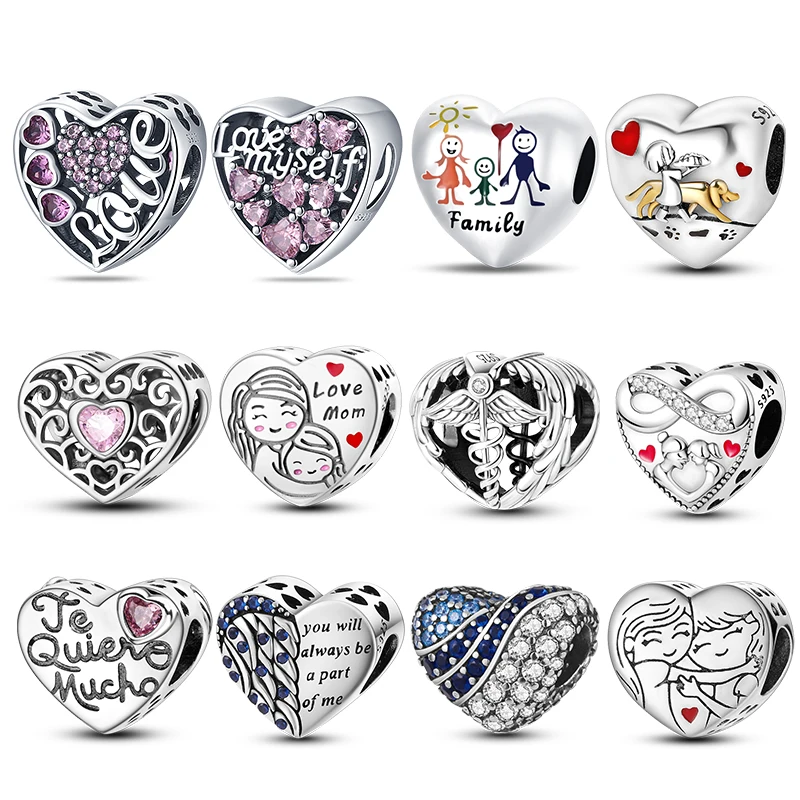 

Hot Fashion 925 Sterling Silver Guardian Heart Shaped Charms Beads Fit 3mm Original Bracelet Necklace For Women DiY Jewelry Gift
