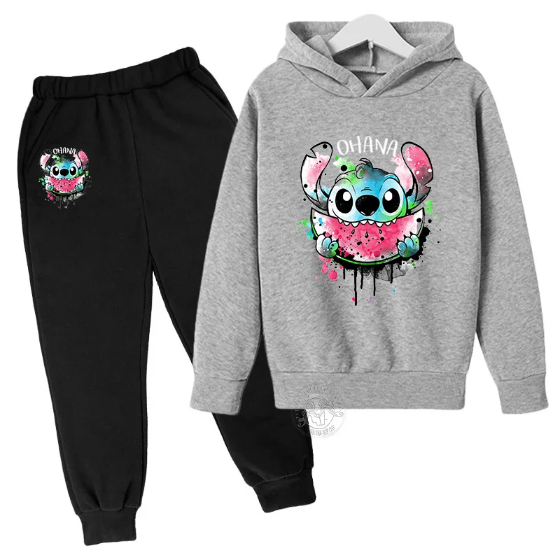 Disney Stitch 3-14 year old children's street fashion boys and girls suit children's outdoor sports top + pants two-piece set