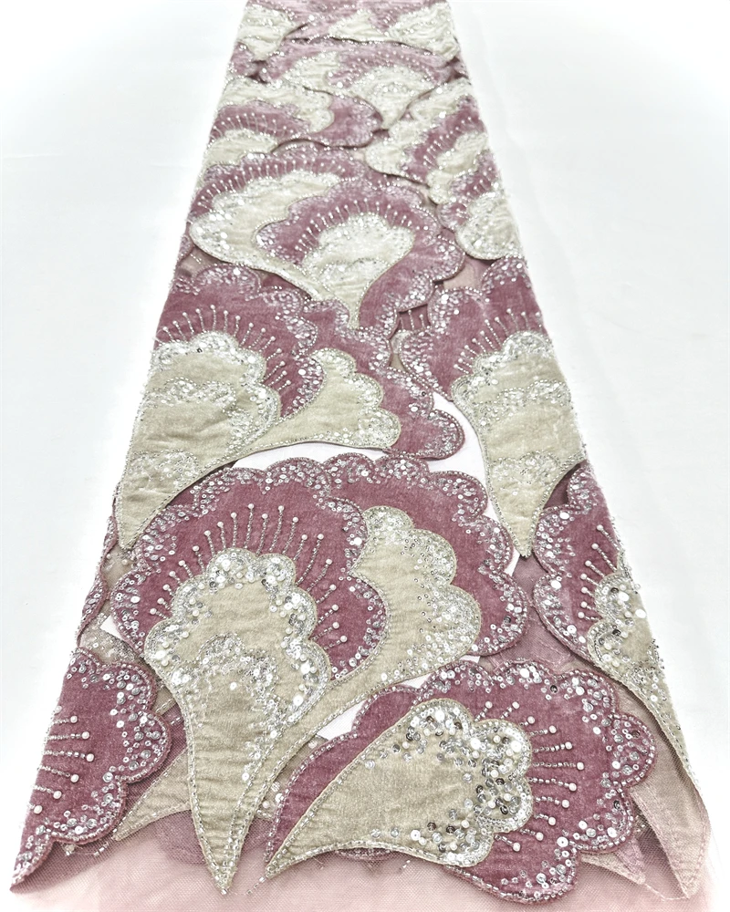 

African Beaded Lace Fabric Luxury French Velvet Mesh Sequined Embroidered for Party Evening Dress New Design
