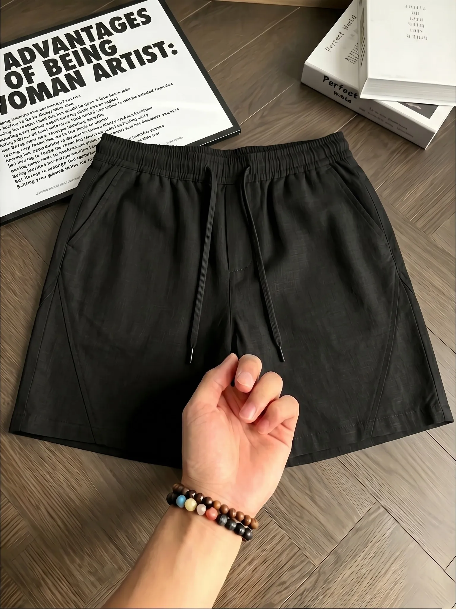 Khaki Men's Summer Lightweight Breathable Short Pants Loose Fit Quick Dry Casual Shorts Slant Cut Fourths Loose Feeling