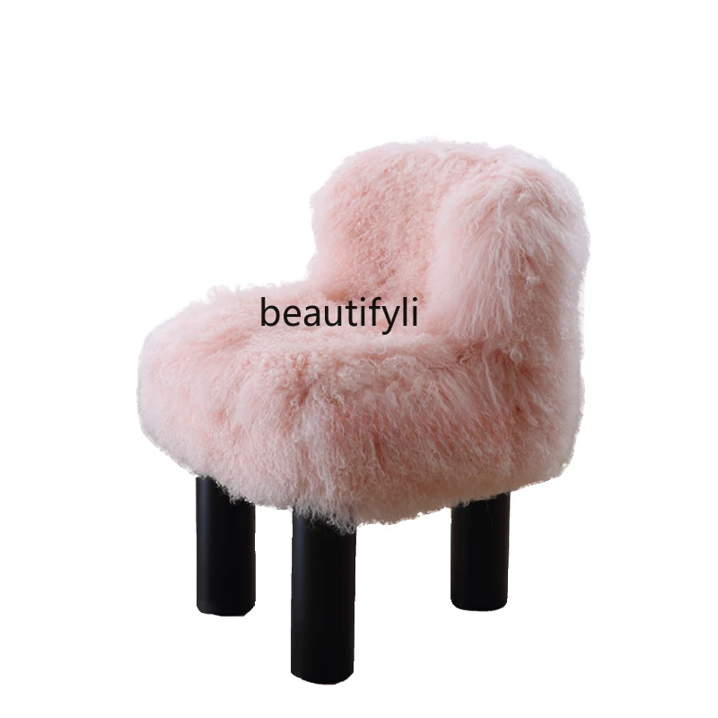 Modern simple long wool dressing chair designer living room bedroom casual pink single sofa chair