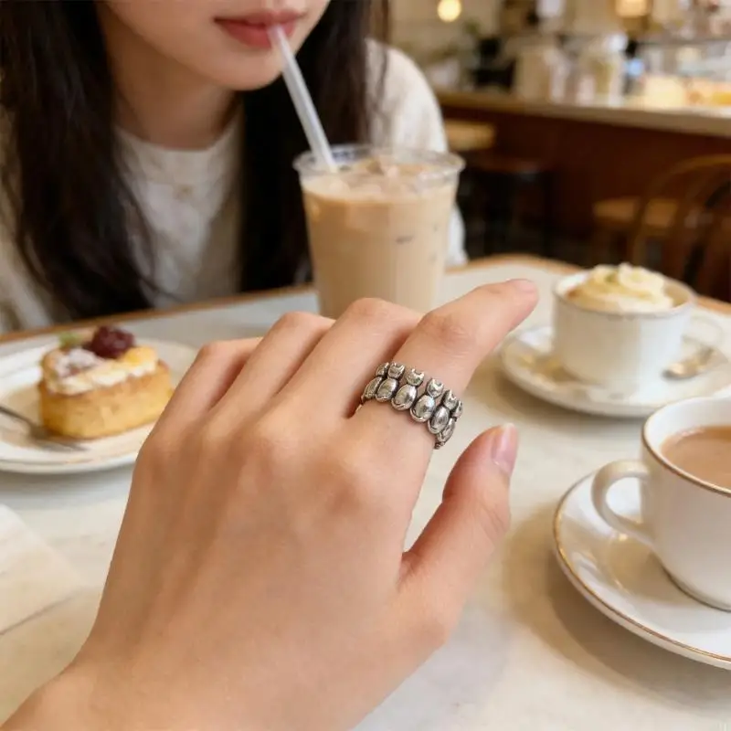 Multifunctional Open Rings Geometric Adjustable Rings Cats Alloy Texture Suitable for Fashion Enthusiasts Present