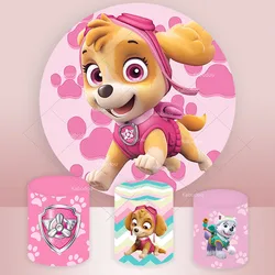Paw Patrol Skye Round Backdrop Cover For Girls Birthday Party Background Baby Shower Cylinder Event Decoration Custom Banner
