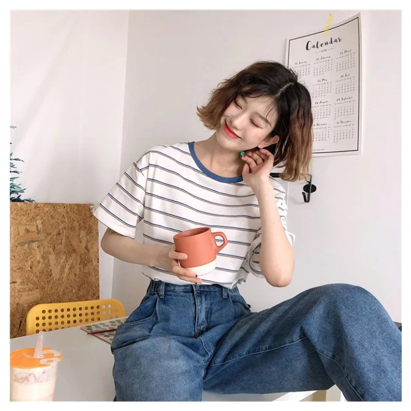 T-shirt a righe a maniche corte nuovo arrivo estivo 2025 T-shirt aderente a maniche corte Elegante, fresco, casual, versatile Basic