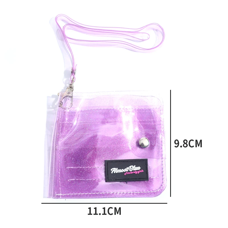 Monedero transparente de PVC para mujer, bolsa de gelatina transparente con láser, Mini portatarjetas de crédito, monedero transparente con cordón para el cuello