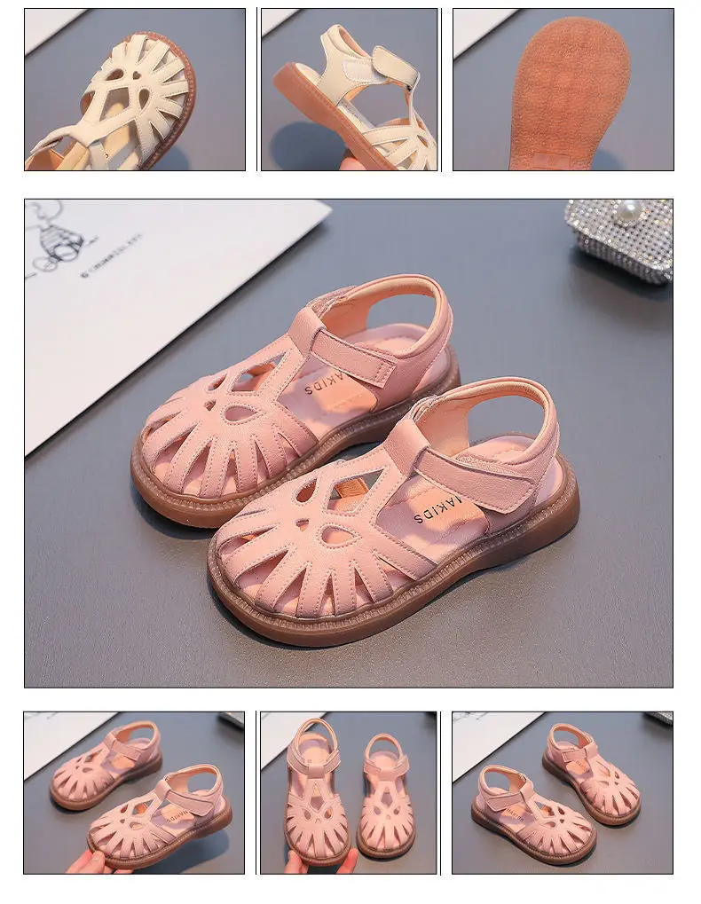 Girls Leather Sandals Summer New Children's Hollow Soft Sole Baotou Shoes Fashion Princess Shoes Baby Shoes