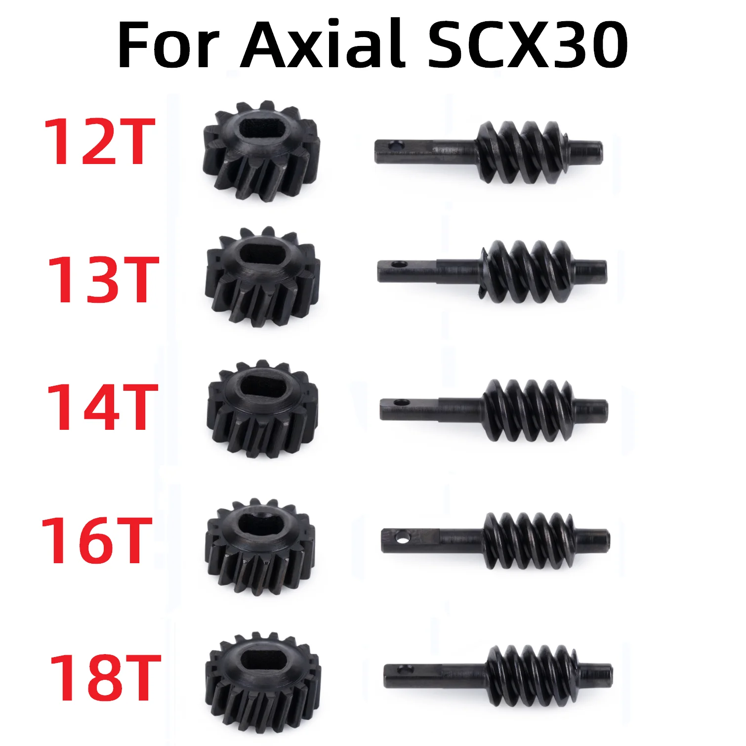 Steel Worm Gear Sets 12T 13T 14T 16T 18T for Axial SCX30 1/30 RC Crawler, Worm Shaft & Gear Pair, Front & Rear