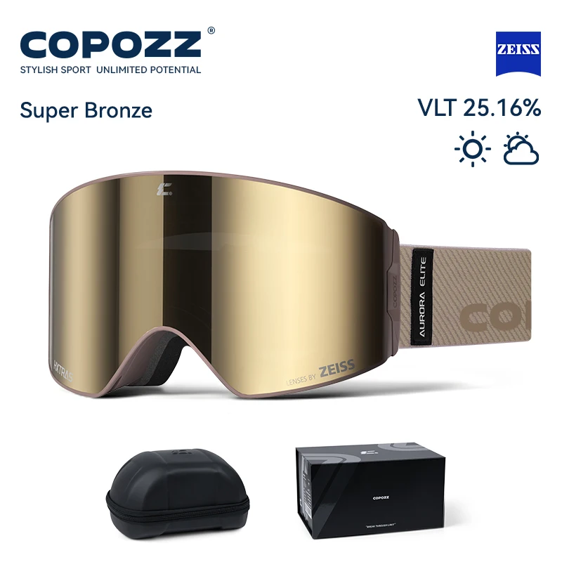 

COPOZZ 2025 ZEISS HD Lens Professional Ski Goggles Upgraded Magnetic Quick-Change Double Layers Anti-fog UV400 Snow Glasses