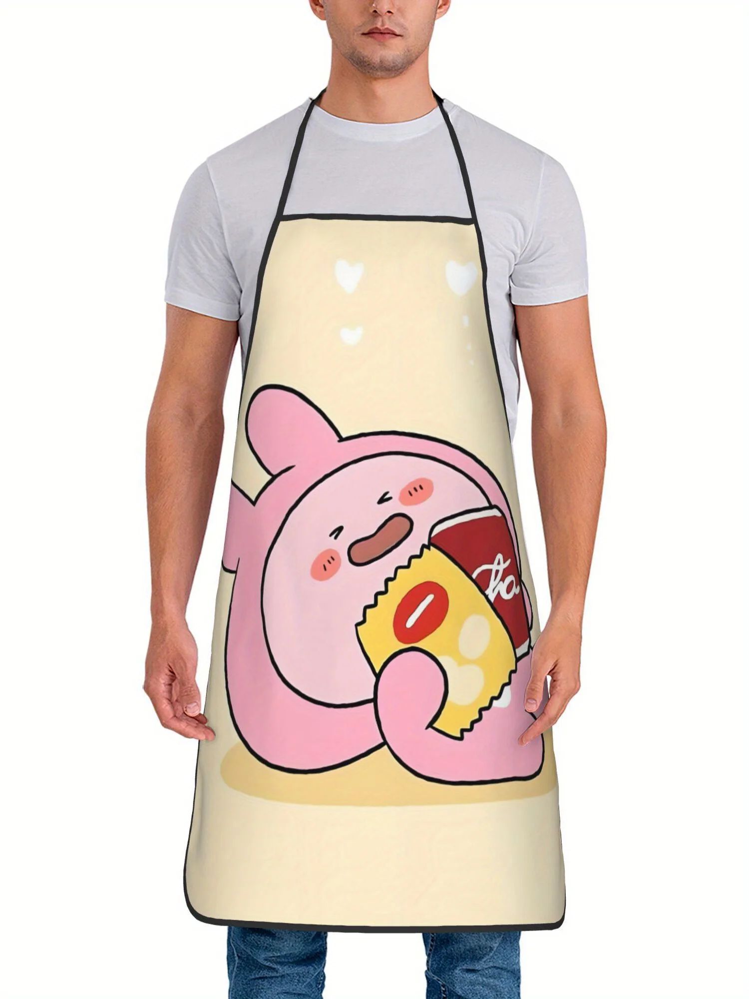 Lovely Blush Axolotl Snack Heart Soft Cartoon Art Printed Oilproof Apron Men Women Cooking Barbecue Baker Cute Pet Surprise Gift