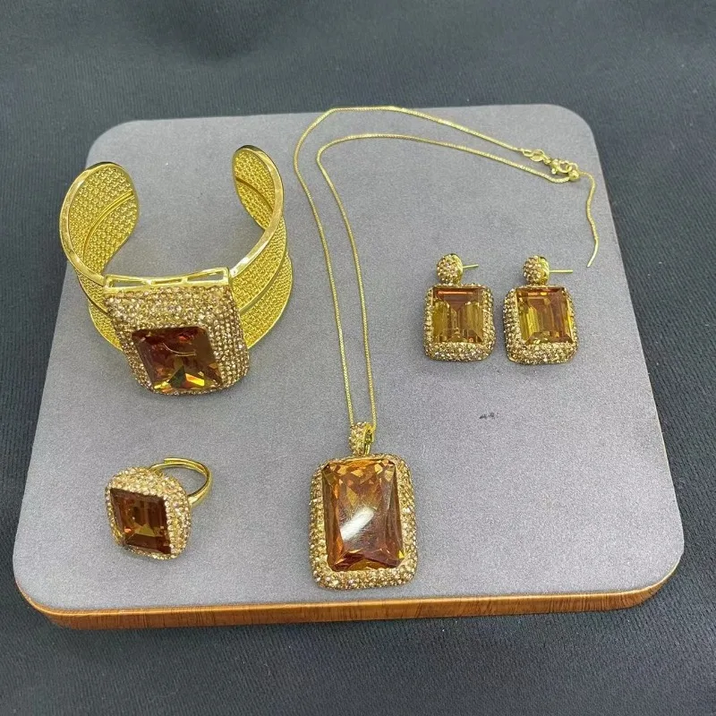 Turkish Created Zultanite 3‑Pieces Jewelry Kit Eye‑Catching Color‑Changing Gem Popular Exaggerated Women Fashion Ornament Set