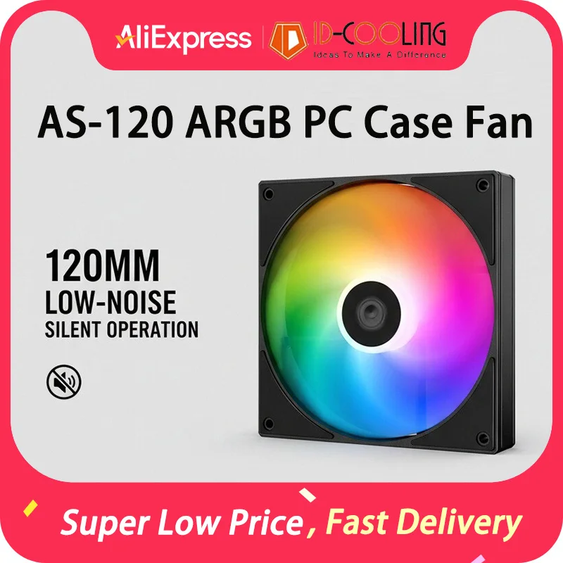 ID-COOLING AS-120-ARGB 12CM ventilateur de boîtier PC à faible bruit 5V 3PIN ARGB 12V 4PIN PWM 120MM ventilateur de refroidissement Support Concatration pour PC Gamer