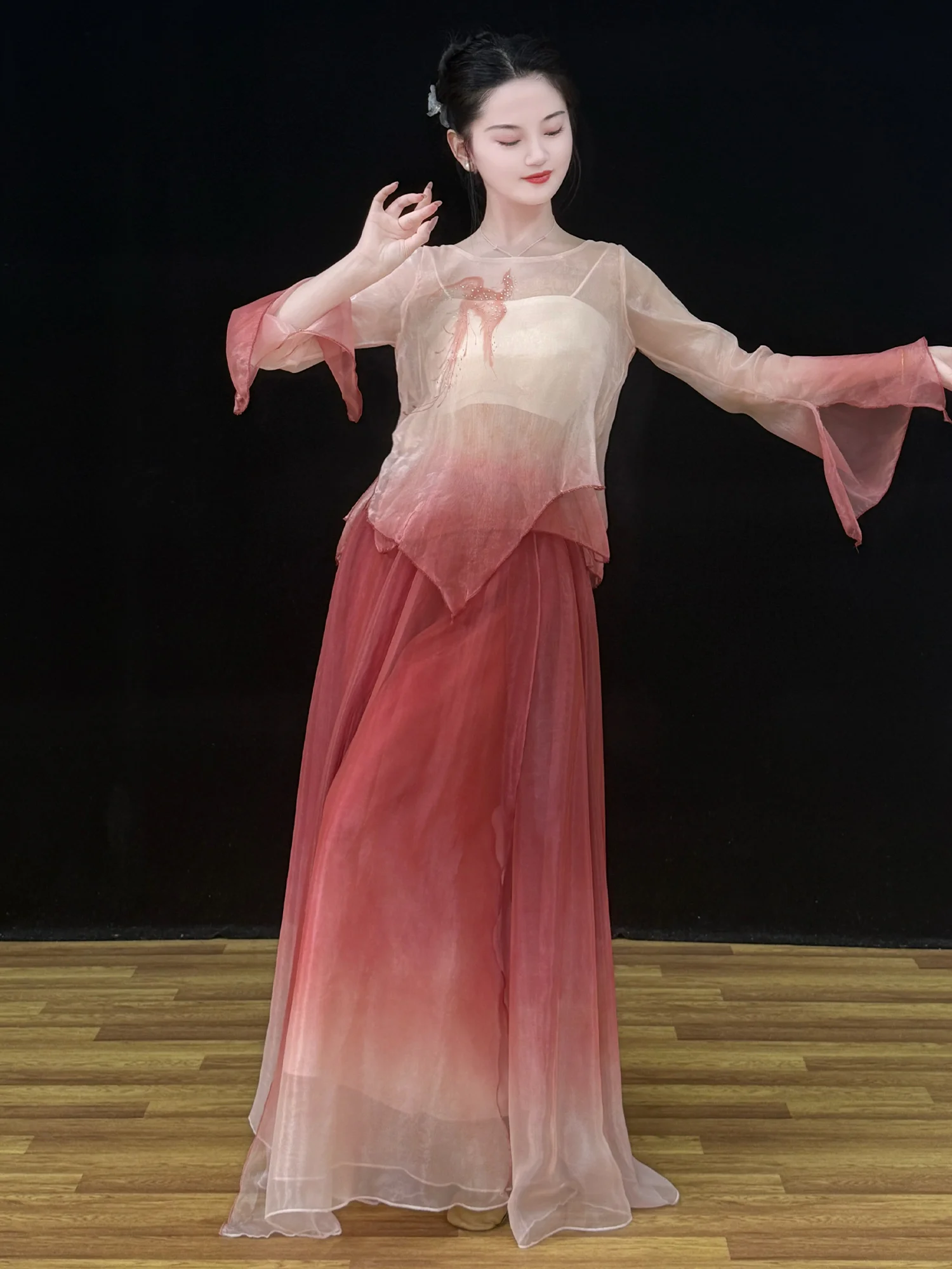 New Classical Dance Costume Women's New Chinese Style Drifting Gradient Tulle Clothes Fairy Dance Long Sleeve Performance Outfit