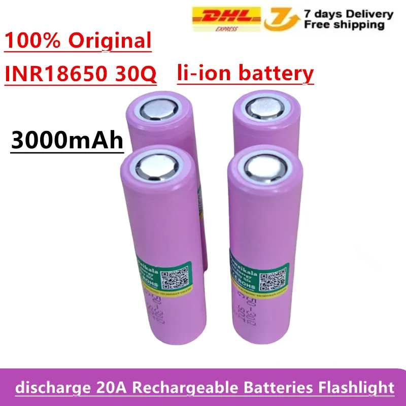 

Original 3000mAh INR18650 30Q 3.7V Li-Ion Battery 20A Discharge Rechargeable Flashlight