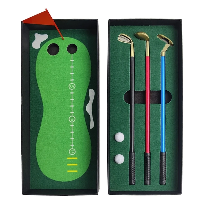 Mini Golf Pen Gift Set Desktop Golf Ball Pen with Putting Green, Flags Golf Toy