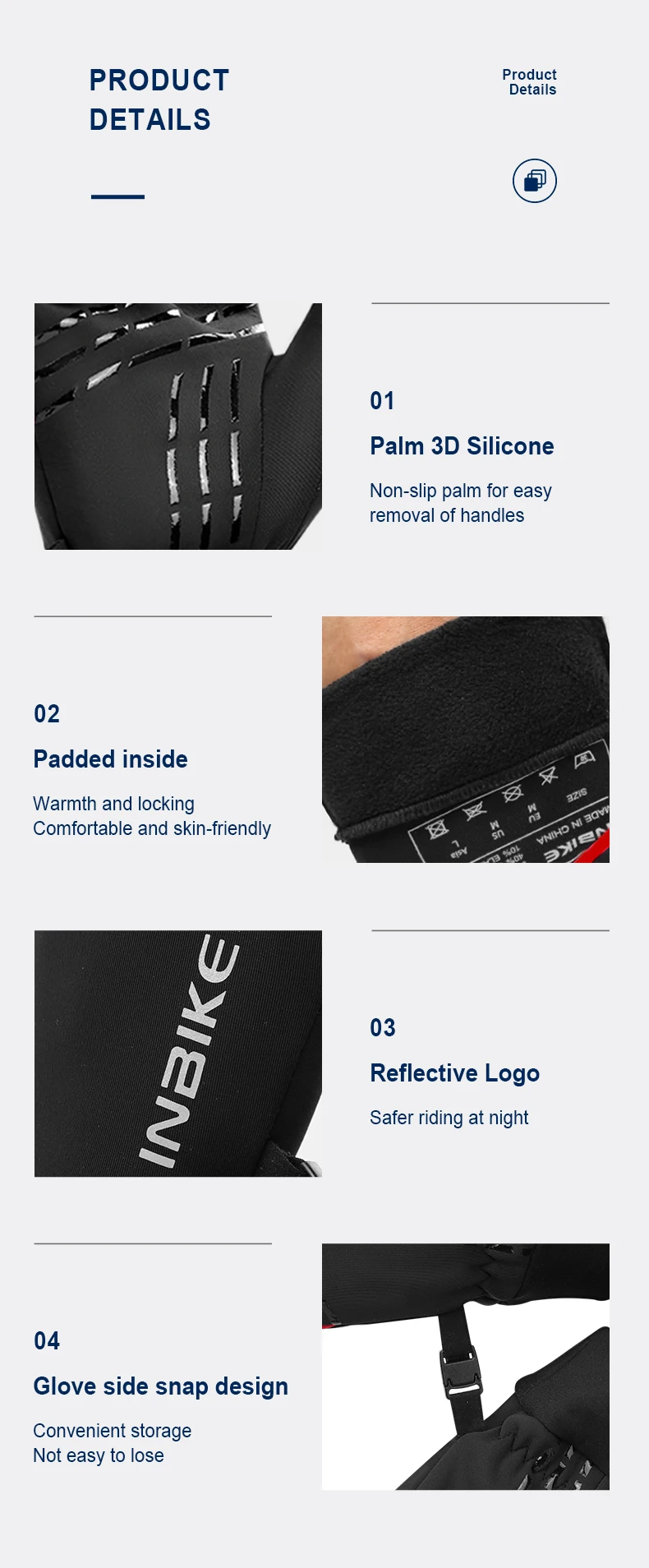 INBIKE Fahrradhandschuhe für Herren und Damen, warmer Fleece-Winter-Fahrradhandschuh zum Reiten, Fahrradhandschuhe, wasserdichtes Touchscreen-Zubehör – Detail 11