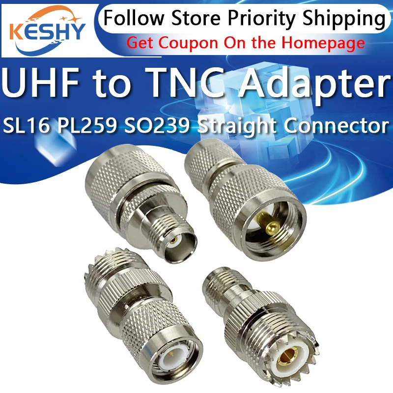 SL16 UHF PL259 SO239 To TNC Male Female Straight Connector UHF SO-239 PL-259 To TNC Coax Brass Nickel Plated RF Coaxial Adapter