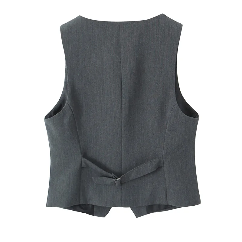 Women's Vest Autumn Fashion Gray Jacket Spring V Neck Waistcoat Sleeveless Office Lady Korean Female Outerwear Coats Clothing