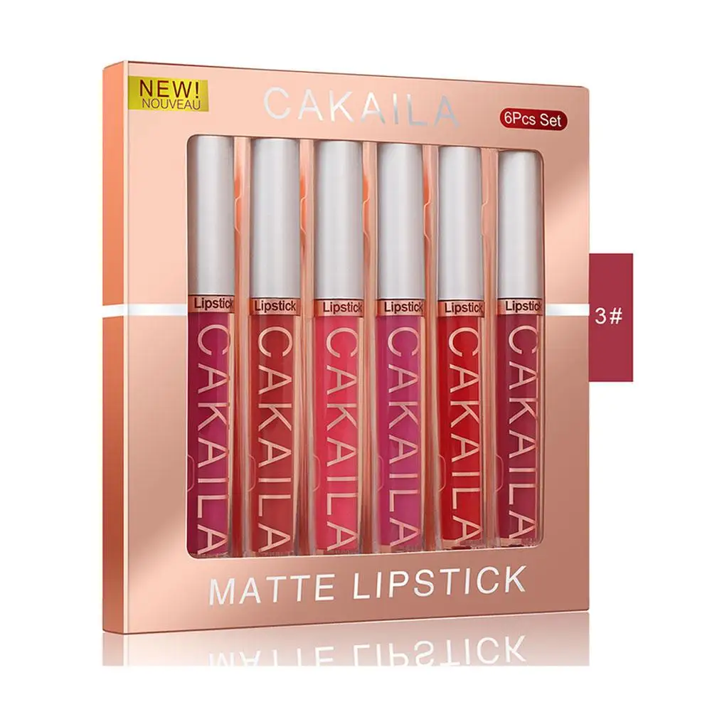 6 pezzi trucco rossetto Set velluto liquido opaco lucido nudo rosso donne rossetto duraturo impermeabile Sexy labbra lunghe idratare L2b6