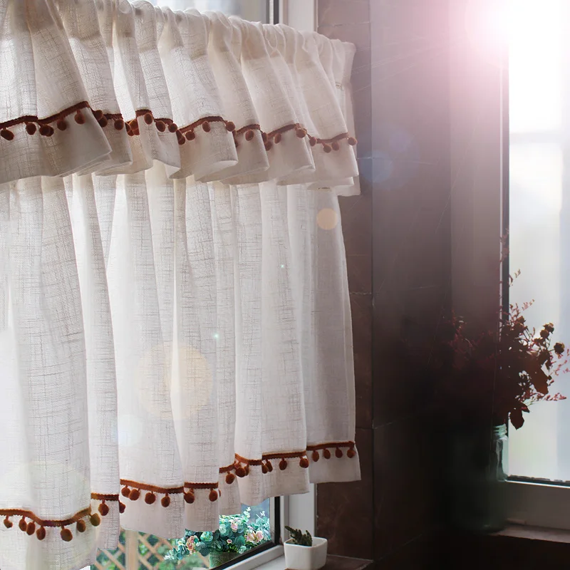 

Curtains for Living room American Country Linen Cotton Linen Semi Short French Finished Door Semi Short Head Window Curtain