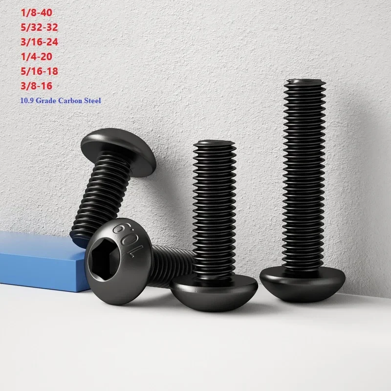 Bsw British Standard 1/8 5/32 3/16 1/4 5/16 3/8 Grade 10.9 Black Hexagon Socket Button Screw Mushroom Hex Bolt