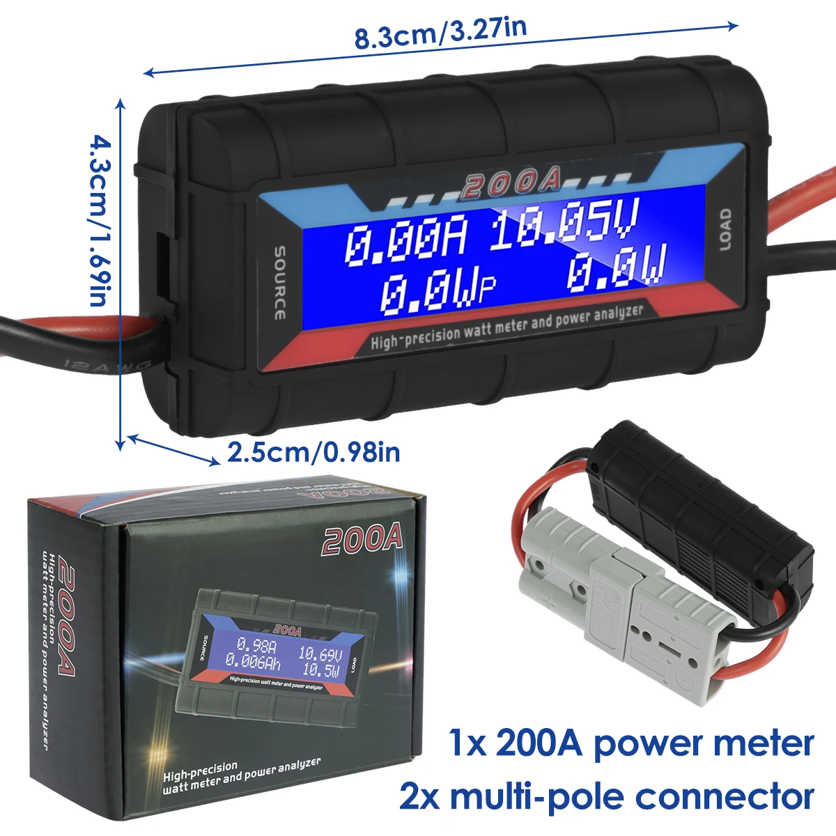 Imagem -06 - Digital Solar Power Monitor Tester Medidor Profissional do Monitor da Bateria Analisador de Potência Preciso Lcd Volt Amp Watt 200a dc