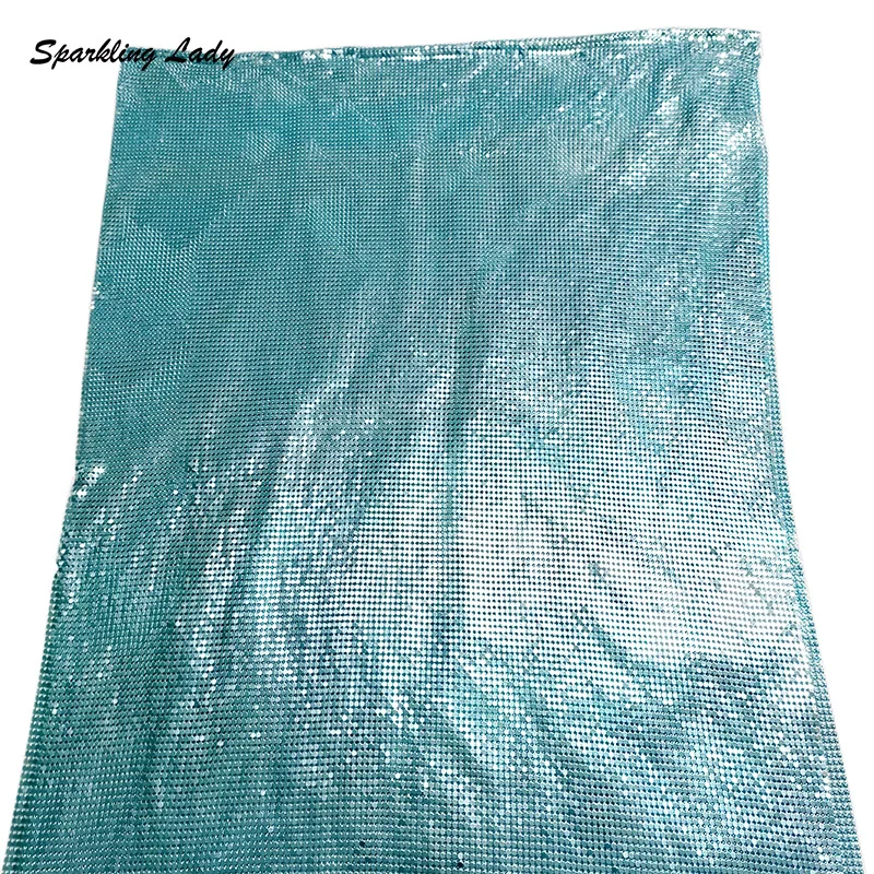 3MM Fashion Chainmail Fabrics Bling Luxury Light Blue Metallic Sequin Mesh Fabric for Women Garment Bags Party Decoration