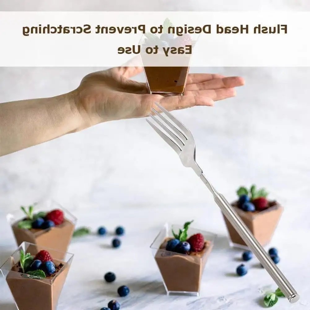 أدوات مائدة تلسكوبية، شوك من الفولاذ المقاوم للصدأ، ملاعق، شوك تلسكوبية طويلة جدًا، محمولة #5