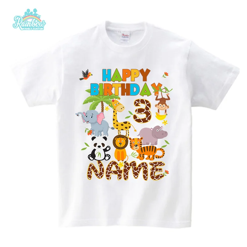 Family  Birthday Tshirt  for boys family Matching Outfit Animal Clothes Kids Boy Shirt Party Girl Clothing Children Custom Name